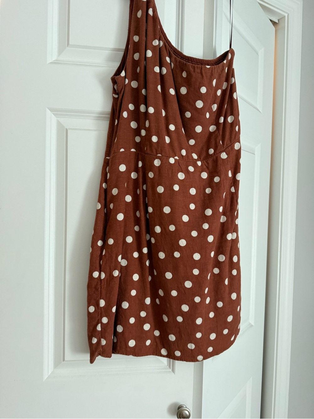 Abercrombie & Fitch Rust Brown One-Shoulder Polka Dot Dress - Picture 4 of 4